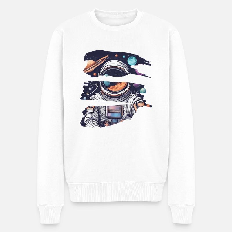 Scène spatiale d’astronaute futuriste - Pull Premium bio Homme - blanc
