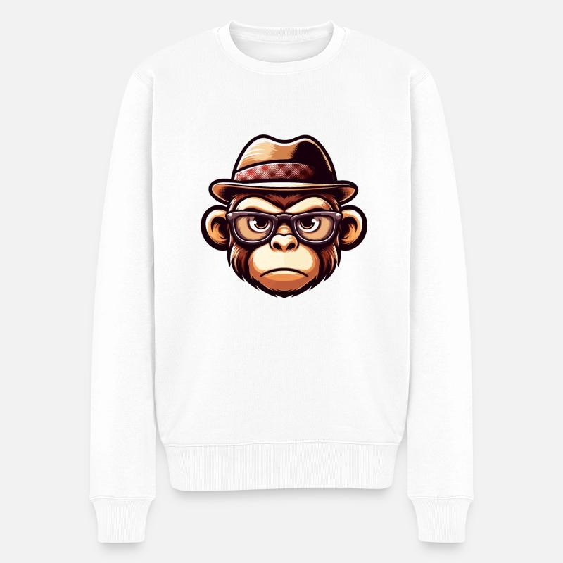 Singe espiègle avec des lunettes - Pull Premium bio Homme - blanc