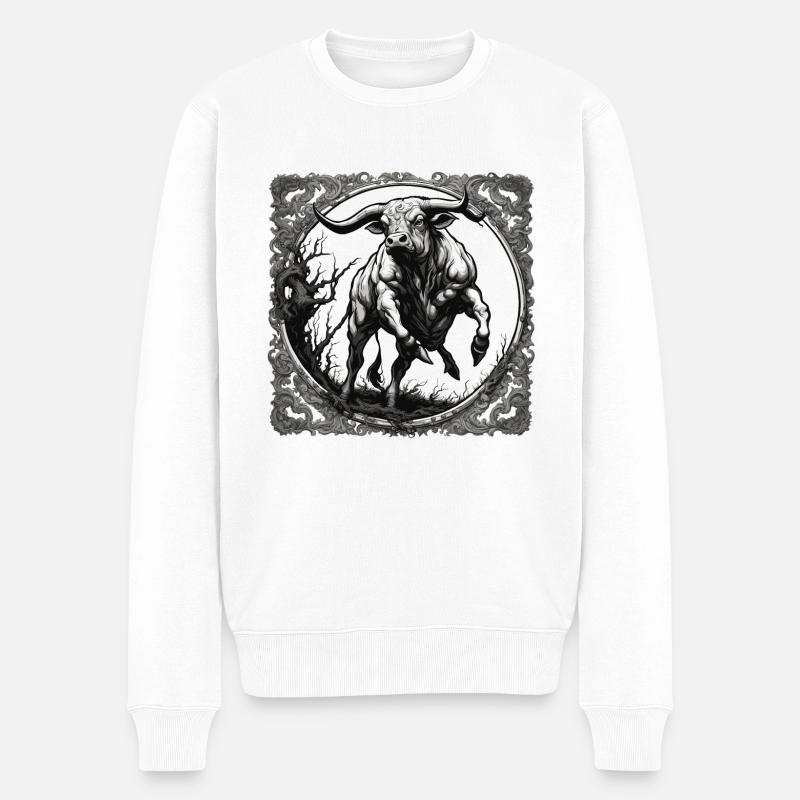 Stier / Bulle / Tier / Hörner / Stierkampf - Männer Premium Bio Pullover - Weiß