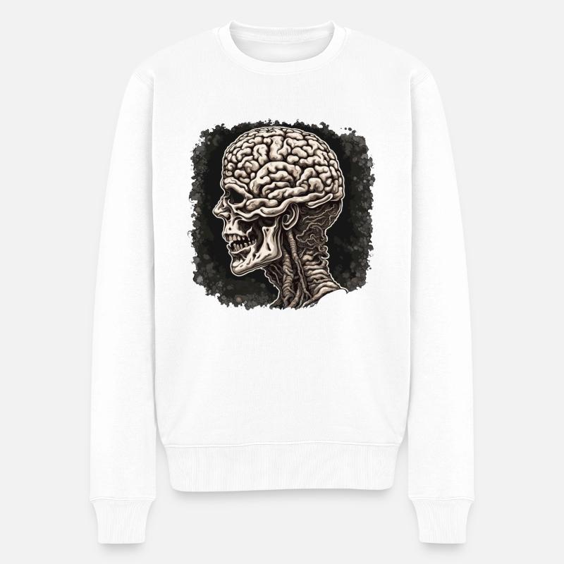 Gehirn / Wissen / Inteligenz / klug / Denken - Männer Premium Bio Pullover - Weiß