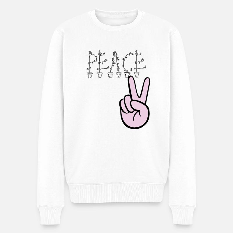 PEACE hand - Männer Premium Bio Pullover - Weiß