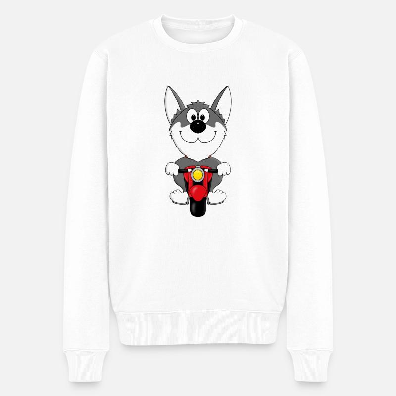 HUND - MOTORRAD - HUSKY - Männer Premium Bio Pullover - Weiß