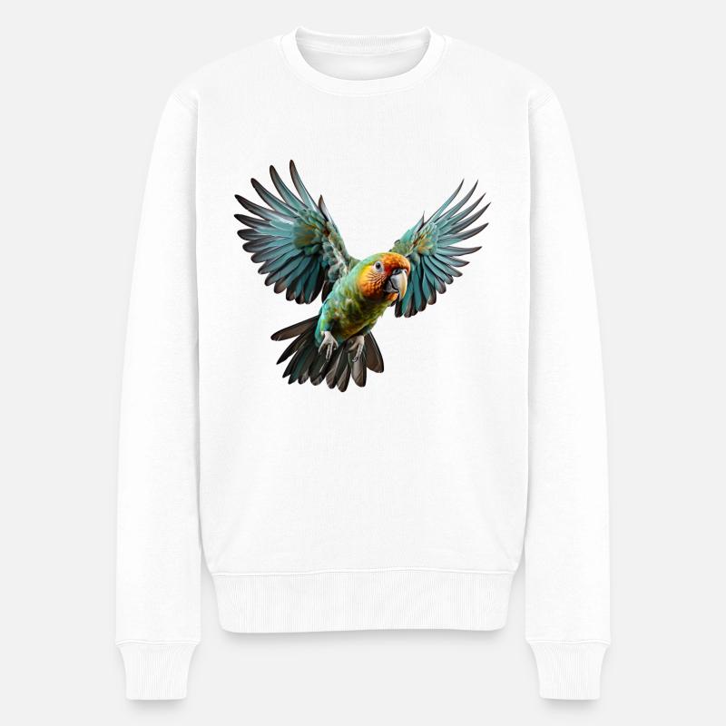 Papagei im Landeanflug - Männer Premium Bio Pullover - Weiß