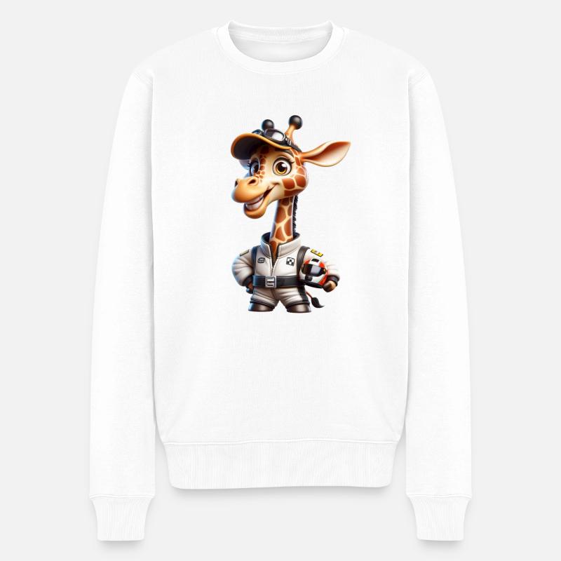 Rennfahrer Giraffe - Männer Premium Bio Pullover - Weiß