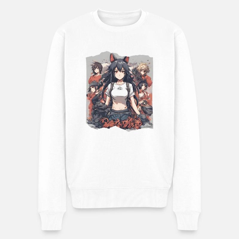 Mystic Neko Elegance, Anime Manga Tier Frau - Männer Premium Bio Pullover - Weiß
