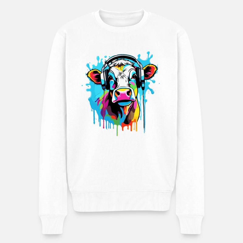 Kopfhörer / Audio / Musik / Tier / Kuh / cool - Männer Premium Bio Pullover - Weiß