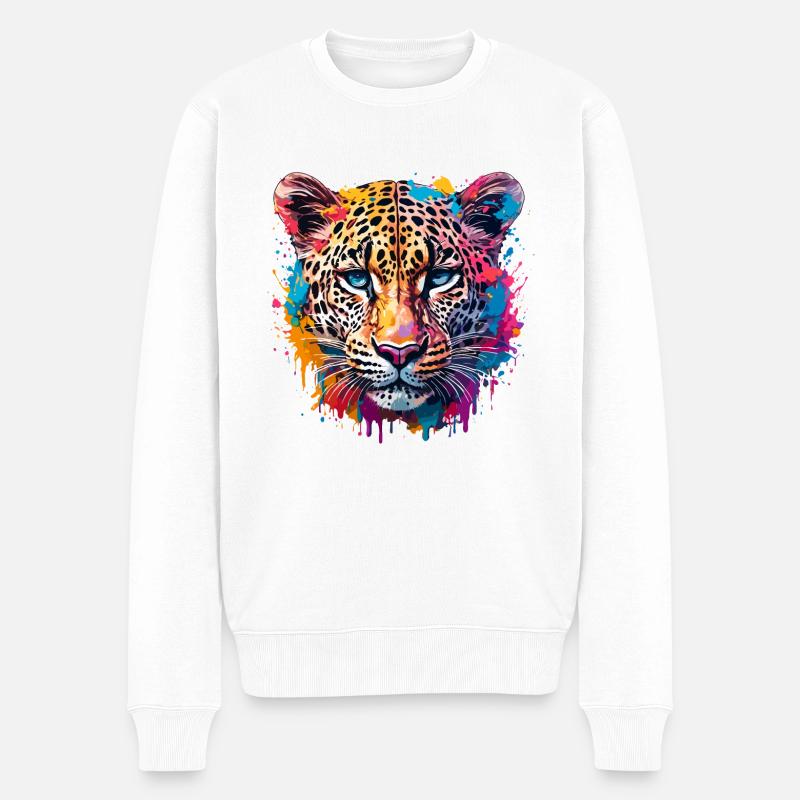 Leopard / Gepard / Tier / Animal Print / Muster - Männer Premium Bio Pullover - Weiß