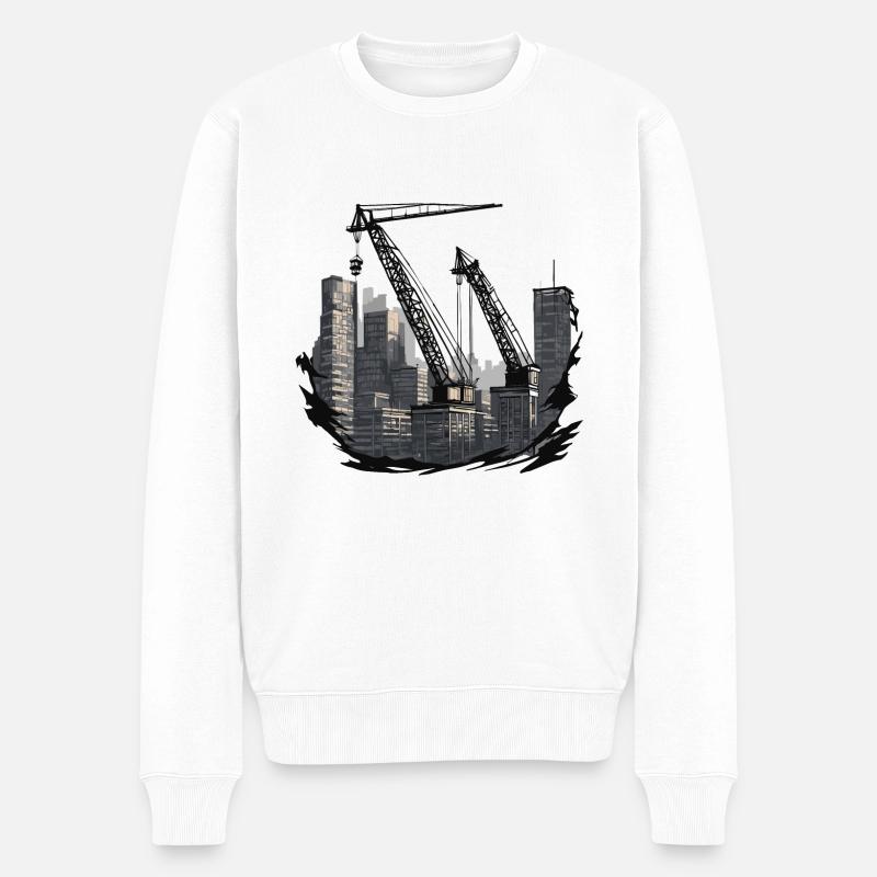 Kran / Baustelle / Seilwinde / Kransystem - Männer Premium Bio Pullover - Weiß