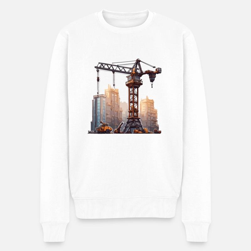 Kran / Baustelle / Seilwinde / Kransystem - Männer Premium Bio Pullover - Weiß