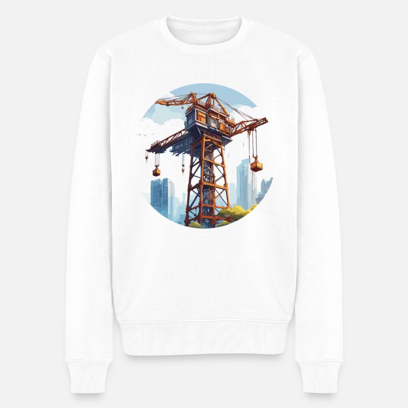 Kran / Baustelle / Seilwinde / Kransystem - Männer Premium Bio Pullover - Weiß