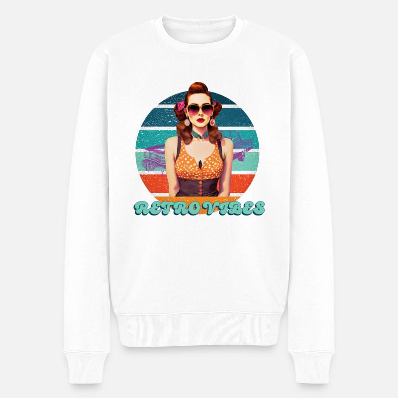 Retro Vibes Sticker - Männer Premium Bio Pullover - Weiß