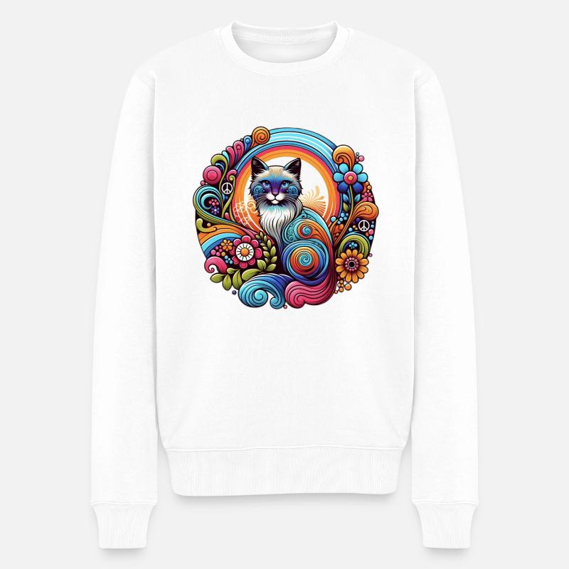 Katze 70er Jahre - Männer Premium Bio Pullover - Weiß