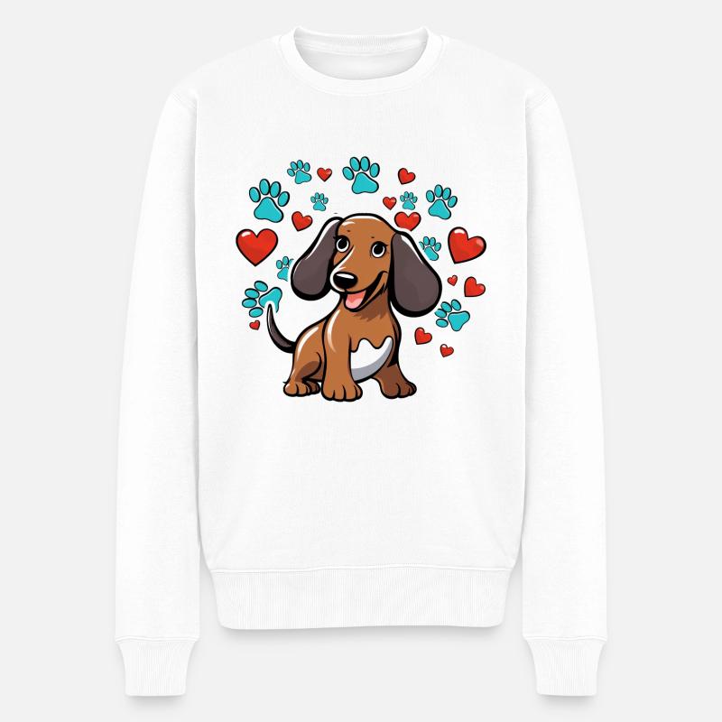 Teckel mignon avec des cœurs - Pull Premium bio Homme - blanc