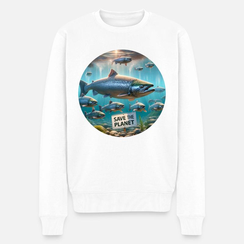 Lachs Familie - Männer Premium Bio Pullover - Weiß