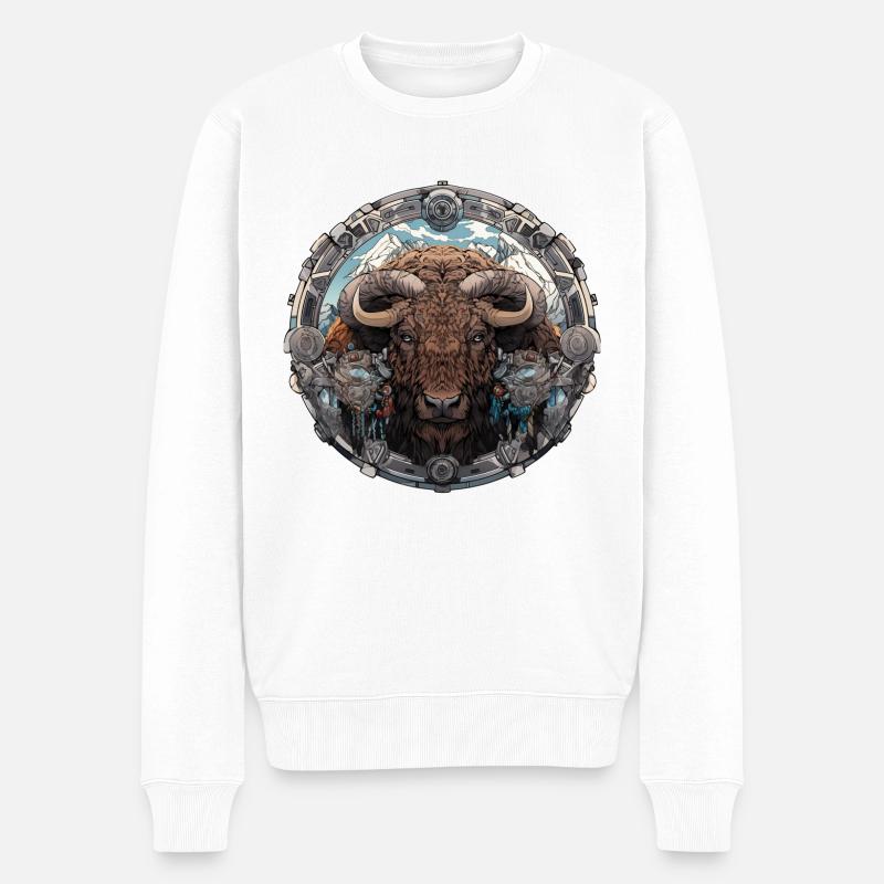 Die Stärke des Büffels - Männer Premium Bio Pullover - Weiß