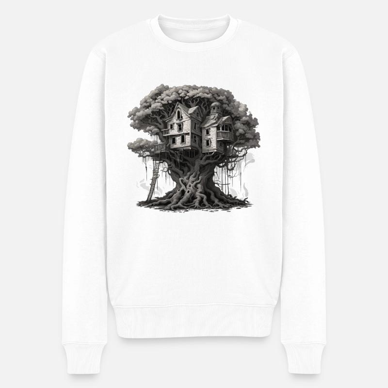 Baumhaus / Baumkrone / Baumhütte / Abenteuer - Männer Premium Bio Pullover - Weiß