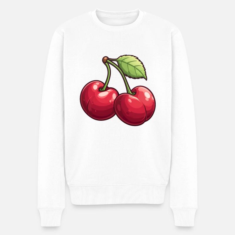 Kirsche - Männer Premium Bio Pullover - Weiß