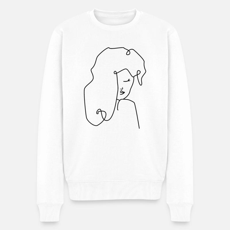 LineArt Frauengesicht - Männer Premium Bio Pullover - Weiß