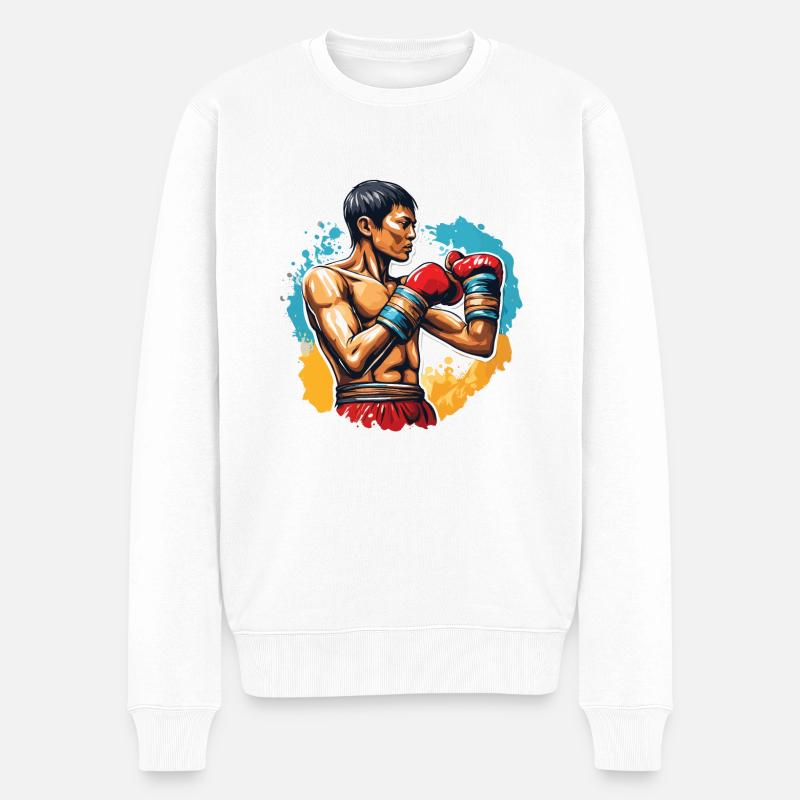 Boxeur / Sports / Combat / Arène / Ring de boxe / Poings - Pull Premium bio Homme - blanc
