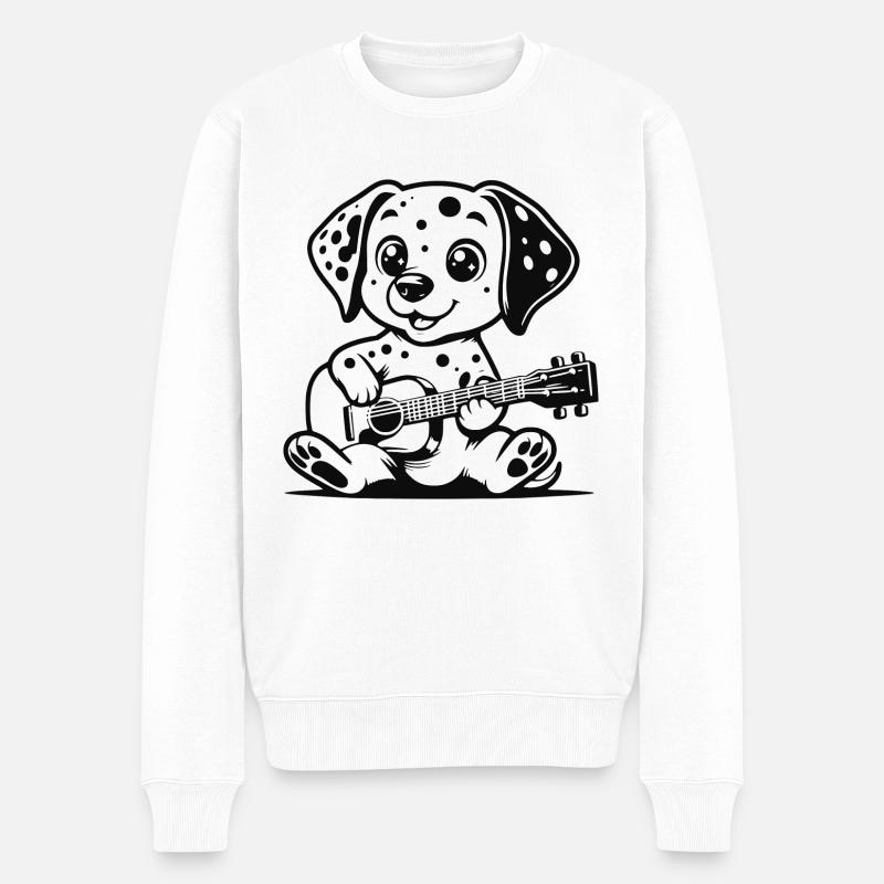 Dalmatiner Welpe spielt Gitarre schwar - Männer Premium Bio Pullover - Weiß