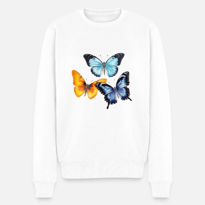 Bunte Schmetterlinge - Männer Premium Bio Pullover - Weiß