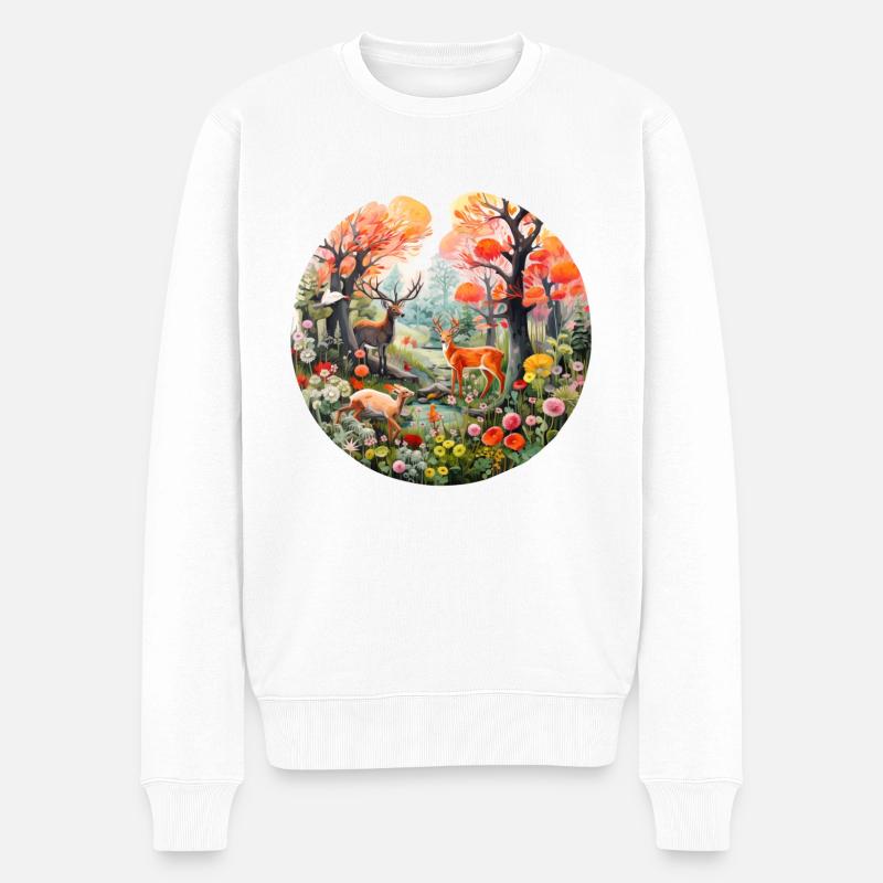 Frühlingswaldszene - Männer Premium Bio Pullover - Weiß