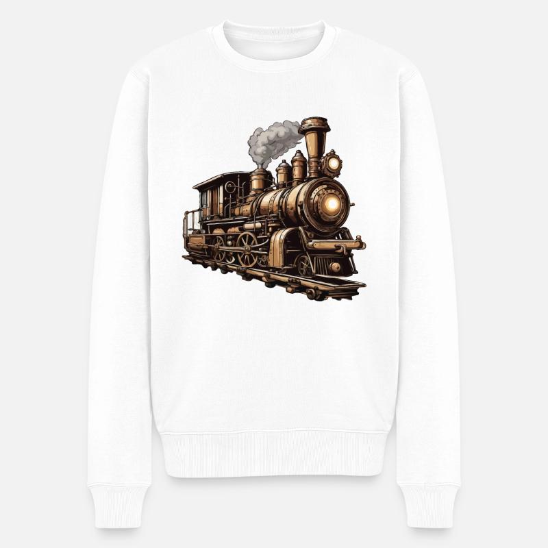 Zug / Lokomotive / Dampflok / Eisenbahn / Lock - Männer Premium Bio Pullover - Weiß