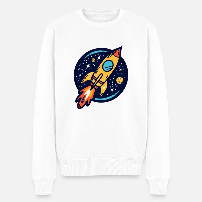 Fusée voyageant dans l’espace - Pull Premium bio Homme - blanc