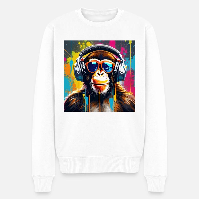 Music Monkey - Männer Premium Bio Pullover - Weiß