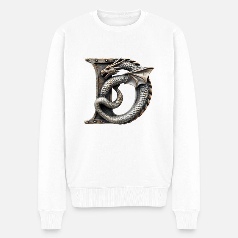 Buchstabe "D" im Drachendesign. - Männer Premium Bio Pullover - Weiß