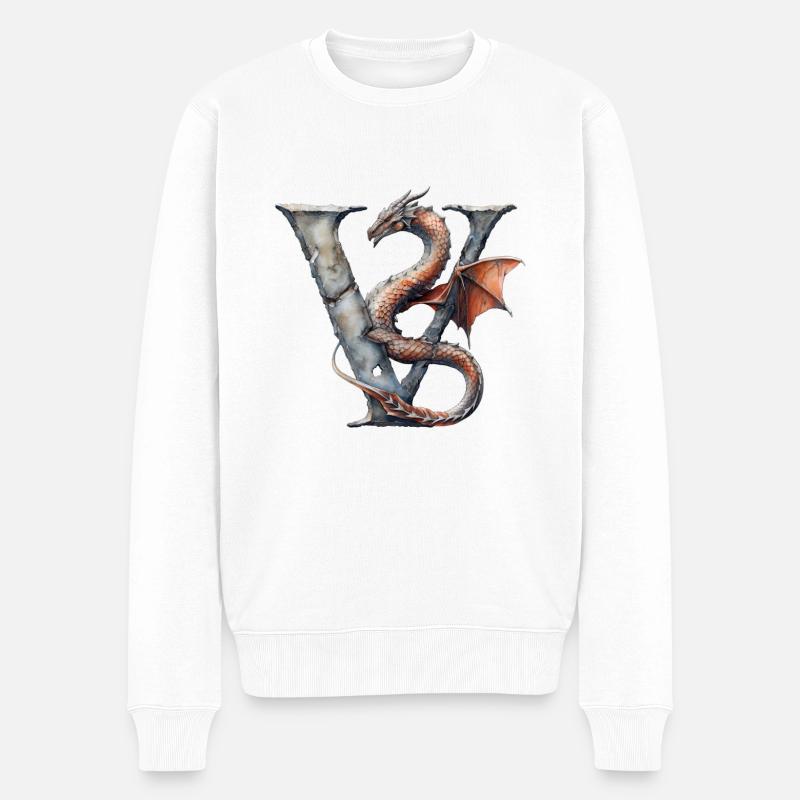 Buchstabe "V" im Drachendesign. - Männer Premium Bio Pullover - Weiß