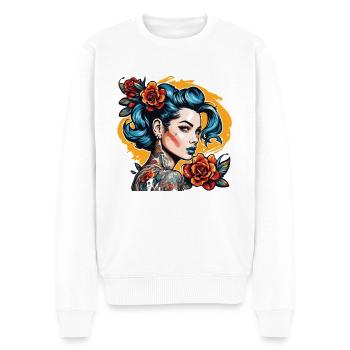 Rockabilly / Pin-up Girl / Frauenpower / 50er - Männer Premium Bio Pullover - Weiß - Vorne - Thijin (182cm)