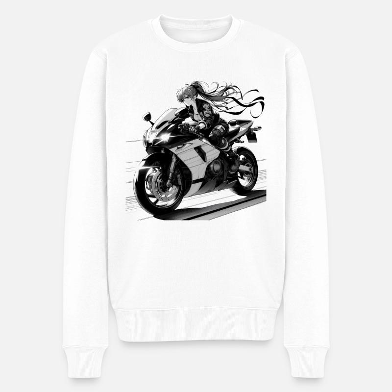Manga Frau Biker - Männer Premium Bio Pullover - Weiß