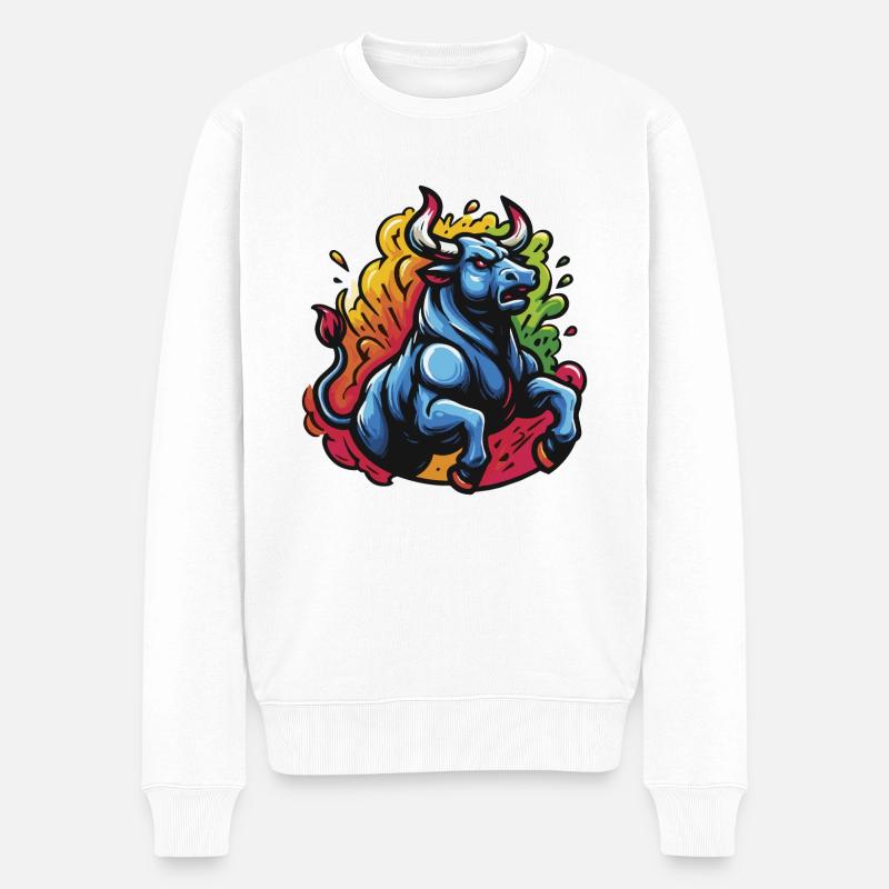 Taureau enragé coloré - 1 - Pull Premium bio Homme - blanc