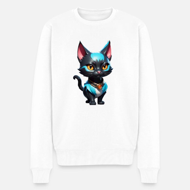 Katze Comic süß - Männer Premium Bio Pullover - Weiß