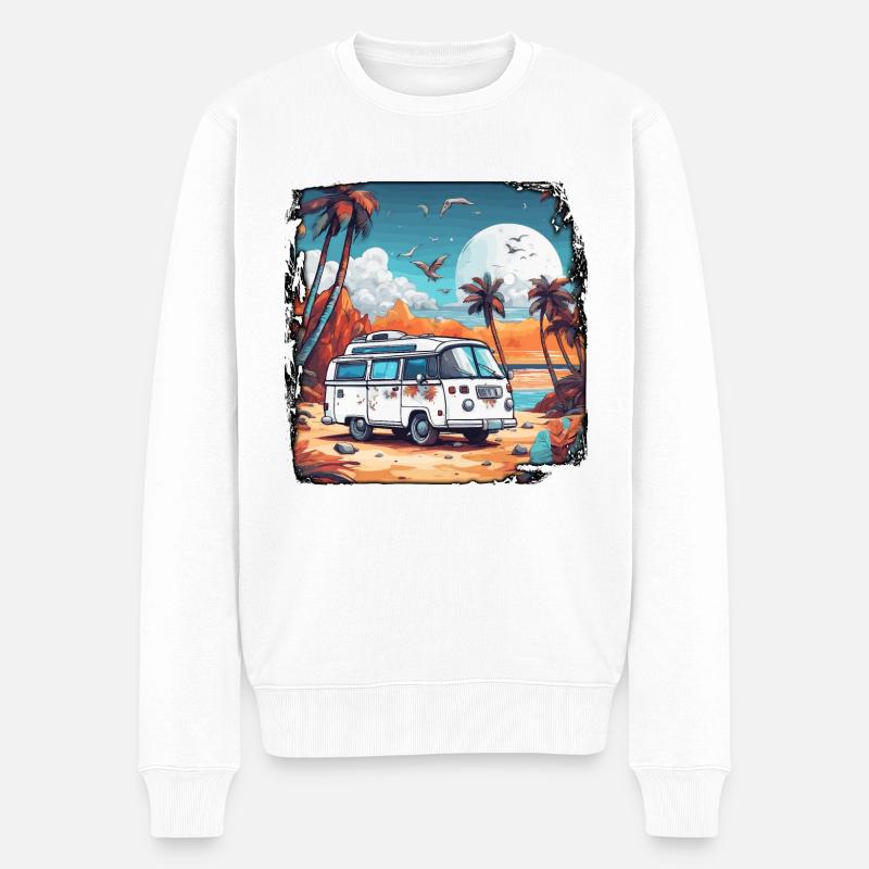 Camping-car / Camping-car / camping / Roadtrip / Voyage - Pull Premium bio Homme - blanc
