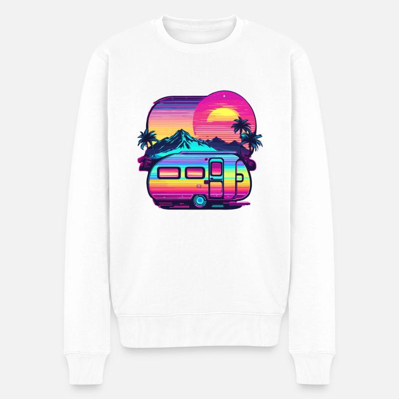 Camping-car / Camping-car / camping / Roadtrip / Voyage - Pull Premium bio Homme - blanc