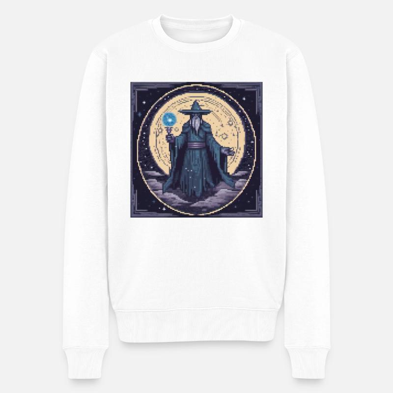 Mystischer Pixelmagier - Männer Premium Bio Pullover - Weiß