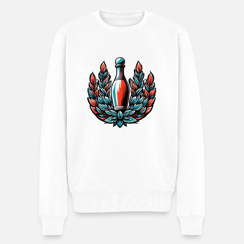 Bowling / Kegeln / Bowlingbahn / Pin / Strike - Männer Premium Bio Pullover - Weiß