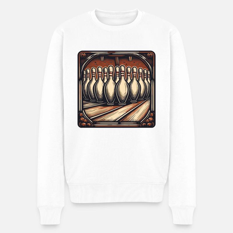 Bowling / Kegeln / Bowlingbahn / Pin / Strike - Männer Premium Bio Pullover - Weiß