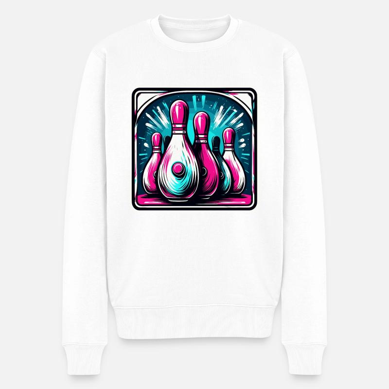 Bowling / Kegeln / Bowlingbahn / Pin / Strike - Männer Premium Bio Pullover - Weiß