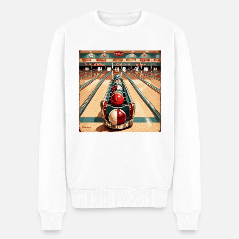 Bowling / Kegeln / Bowlingbahn / Pin / Strike - Männer Premium Bio Pullover - Weiß