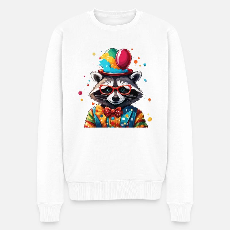 Clown Tier / Zirkus / lustig / bunt / Waschbär - Männer Premium Bio Pullover - Weiß