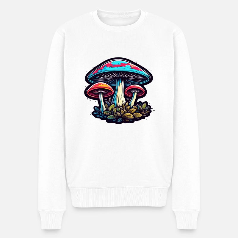 Pilz / Mushroom / Wiese / Wald / Goa / Psy - Männer Premium Bio Pullover - Weiß