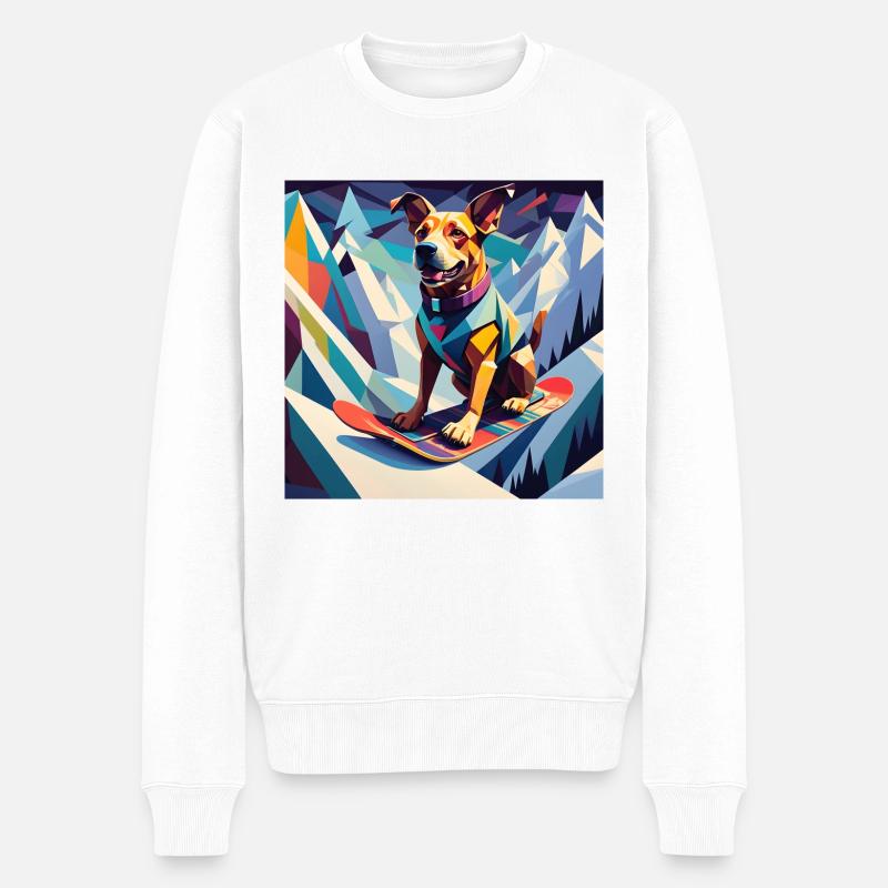 Chien sur un snowboard - Pull Premium bio Homme - blanc