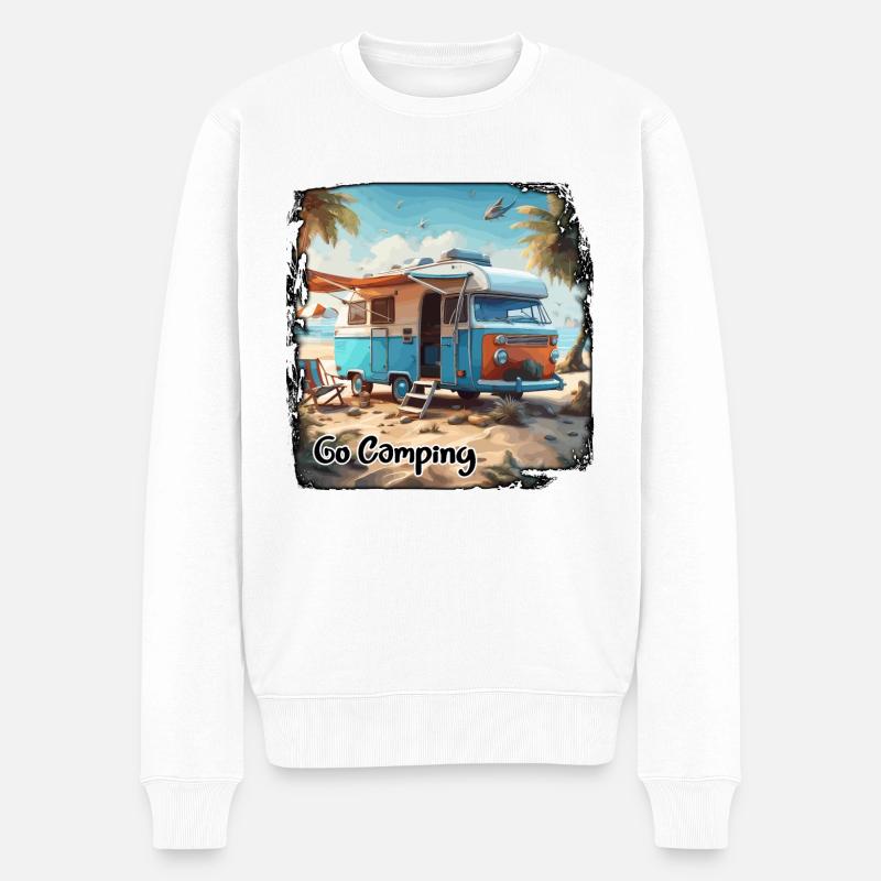 Camping-car / Camping-car / camping / Roadtrip / Voyage - Pull Premium bio Homme - blanc