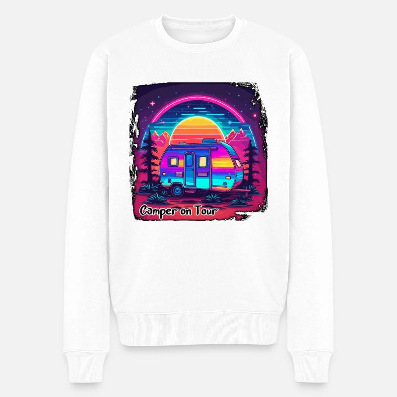 Camping-car / Camping-car / camping / Roadtrip / Voyage - Pull Premium bio Homme - blanc