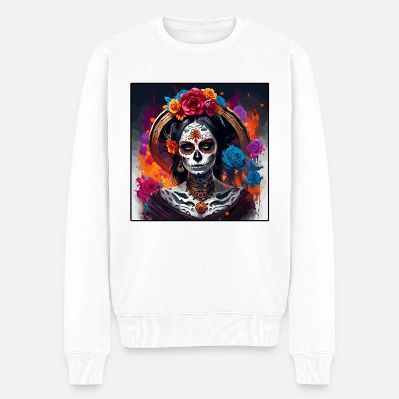 La Catrina/ Tattoo / Mexiko / Totenkopf / Skull - Männer Premium Bio Pullover - Weiß