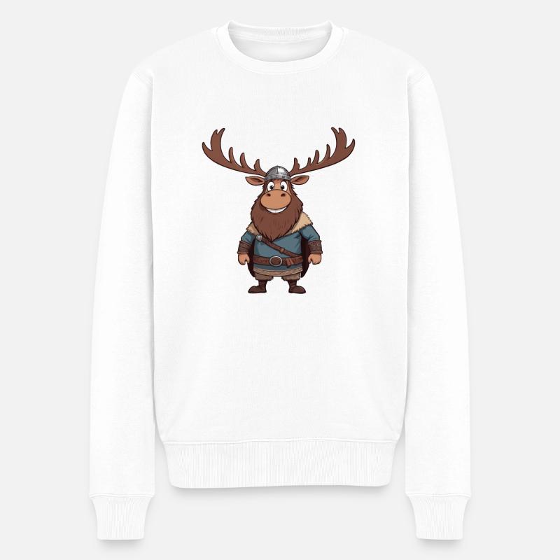 Elch Wikinger Cartoon Skandinavien Geweih Figur - Männer Premium Bio Pullover - Weiß