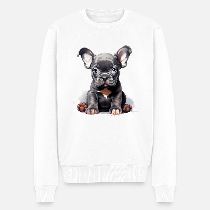 Chiot bouledogue français noir - Pull Premium bio Homme - blanc